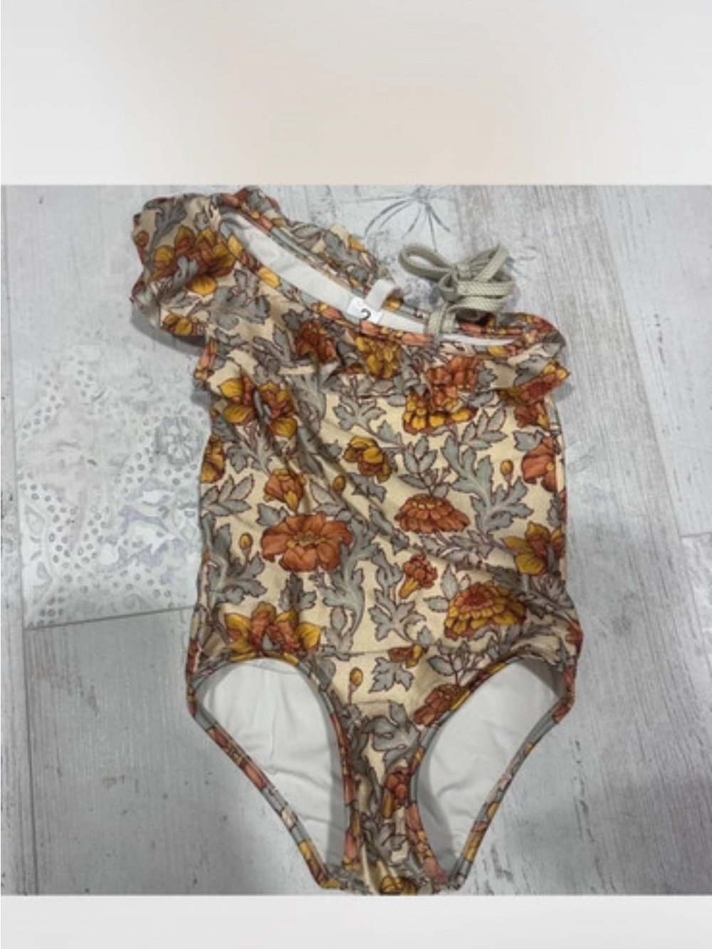 Zimmermann Floral One-Piece Swimsuit for Kids - Cream with Orange Floral Print 2